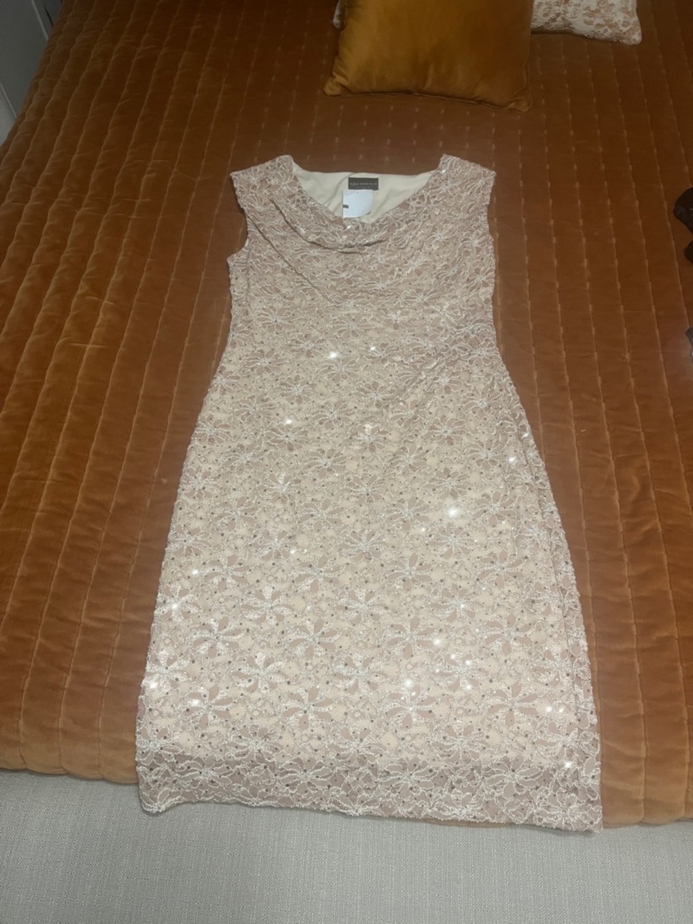 connected apparel Blush Lace Sequin Midi Dress